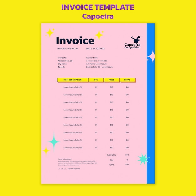 Free PSD capoeira competitions invoice template