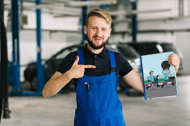 Free Psd Car Mechanic Holding Cover Mockup