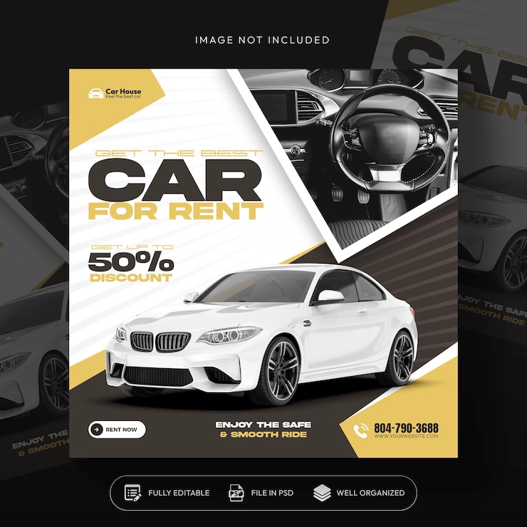Free PSD car rent and sale automotive social media banner or instagram post template
