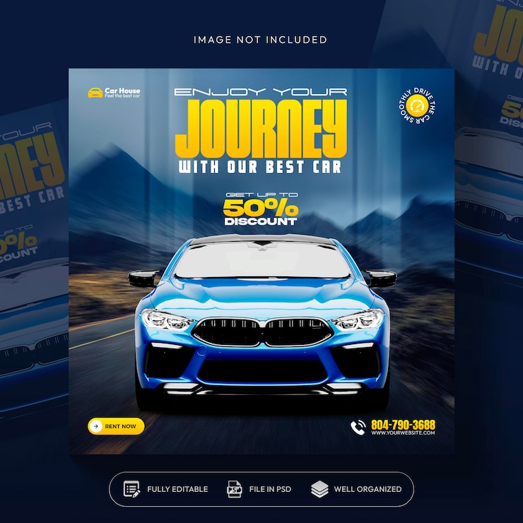 Free PSD car rent and sale automotive social media banner or instagram post template