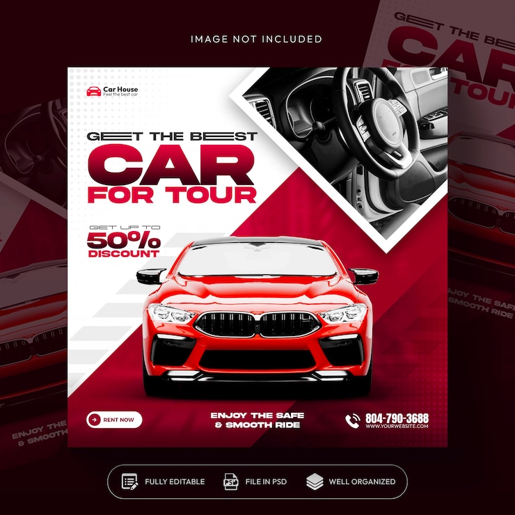 Free PSD car rent and sale automotive social media banner or instagram post template