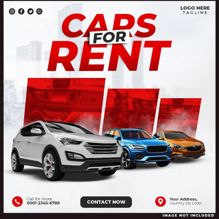 Free PSD car for rent social meida post design