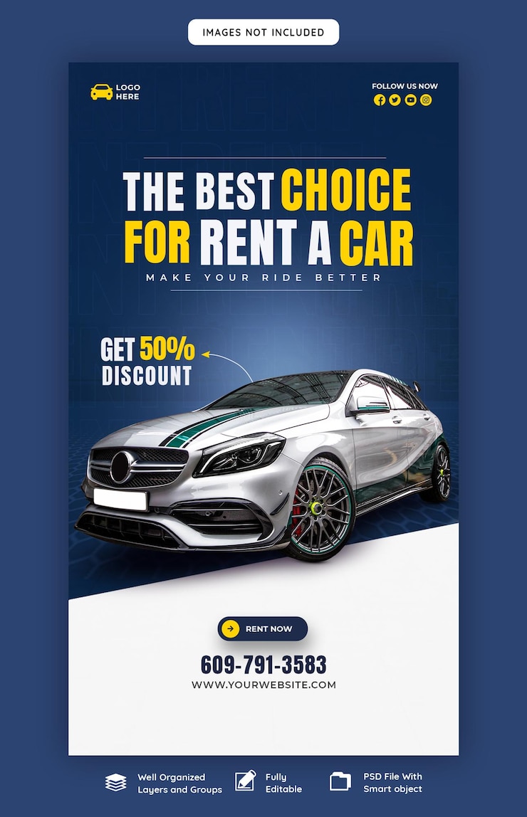 Free PSD car rental and automotive instagram and facebook story template