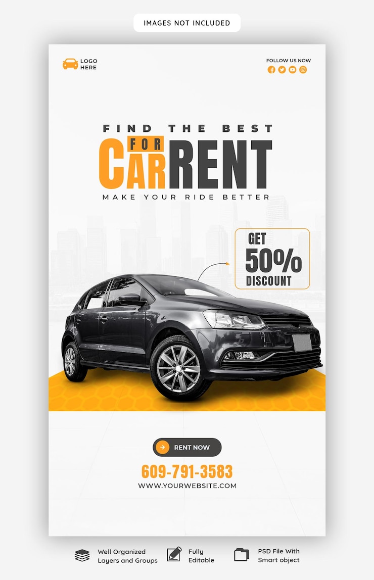 Free PSD car rental and automotive instagram and facebook story template