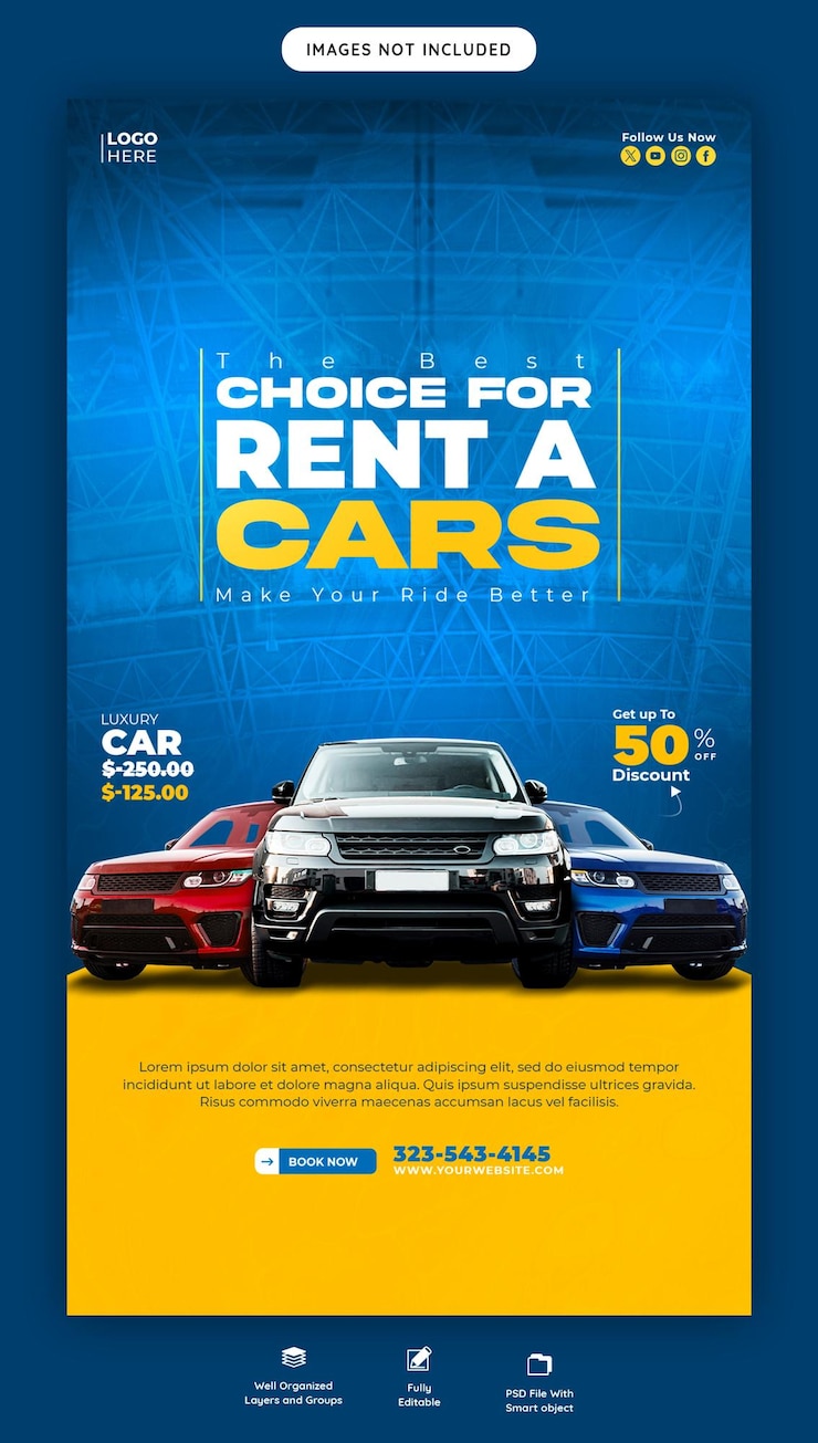 Free PSD car rental and automotive instagram and facebook story template