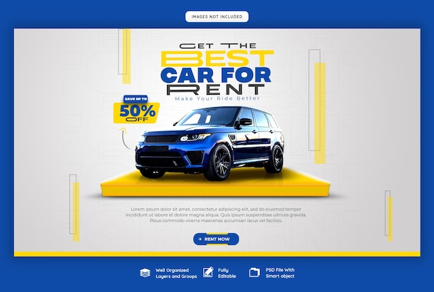 Car rental and automotive rental web banner template