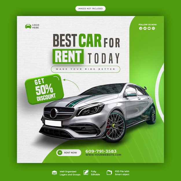 Car rental and automotive social media banner or instagram post template