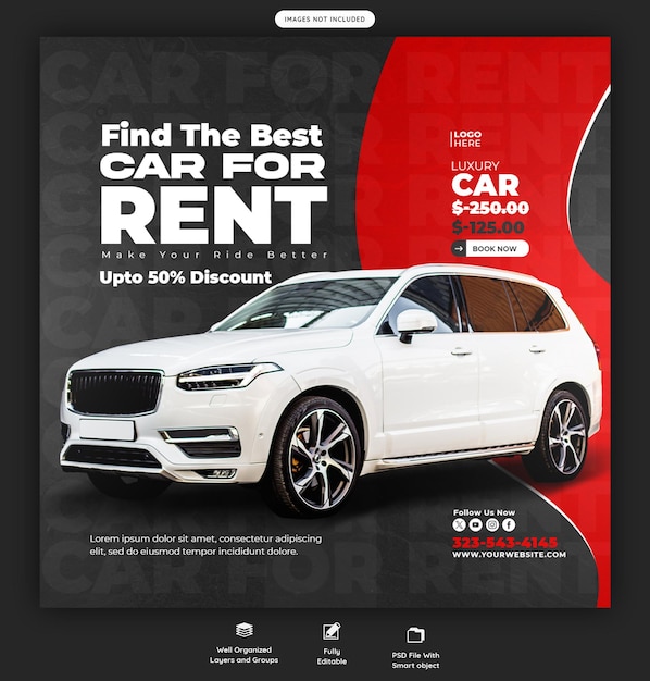 Free PSD car rental and automotive social media banner or instagram post template