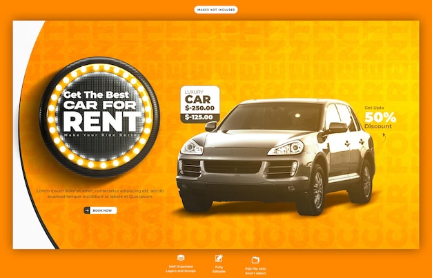 PSD gratuito modello di banner web per il noleggio di auto e l'automobile