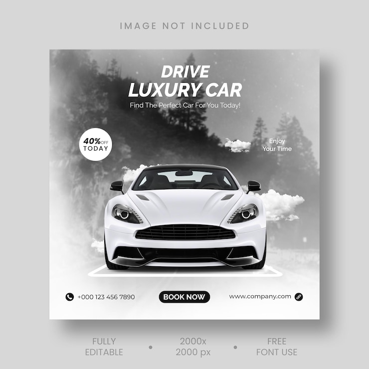 Free PSD car rental instagram social media post banner template