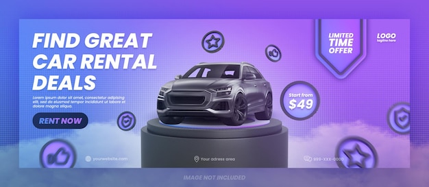 Car rental promotion social media facebook cover banner template premium psd