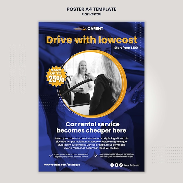 Free PSD car rental vertical poster template