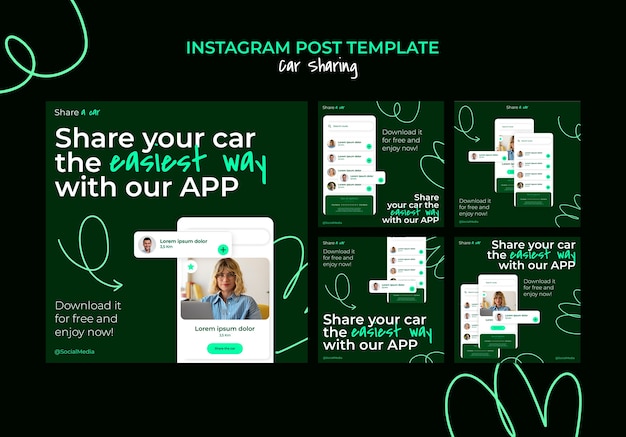 Free PSD car sharing service  instagram posts