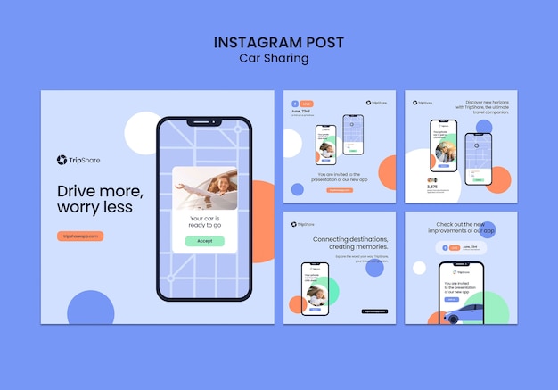 Free PSD car sharing service instagram posts