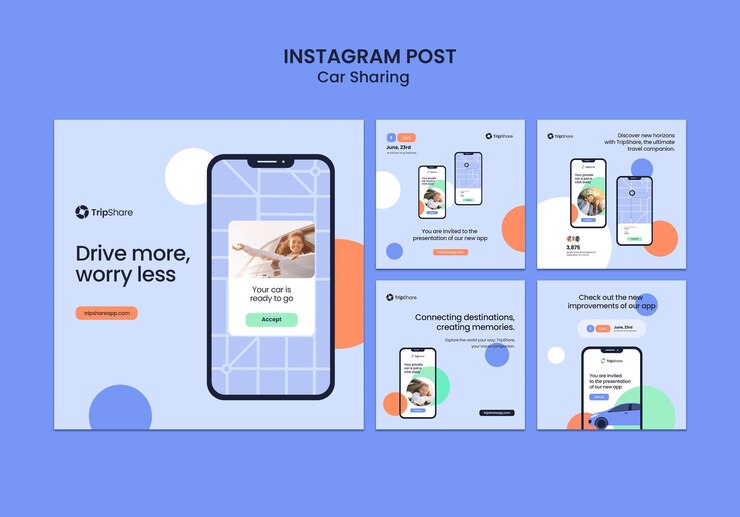 Free PSD car sharing service instagram posts