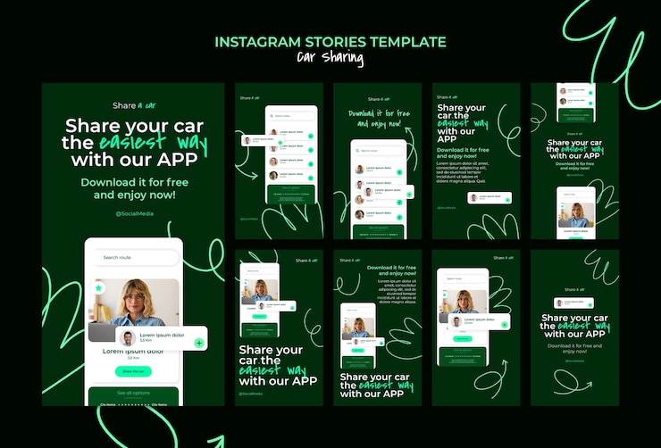 Free PSD car sharing service  instagram stories
