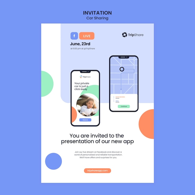 Free PSD car sharing service invitation template