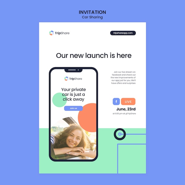 PSD gratuito modello di invito al servizio di car sharing