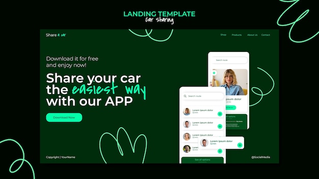 Free PSD car sharing service landing page template