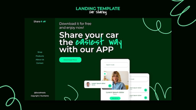 Free PSD car sharing service landing page template