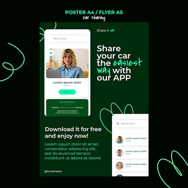 PSD gratuito modello di poster del servizio di car sharing