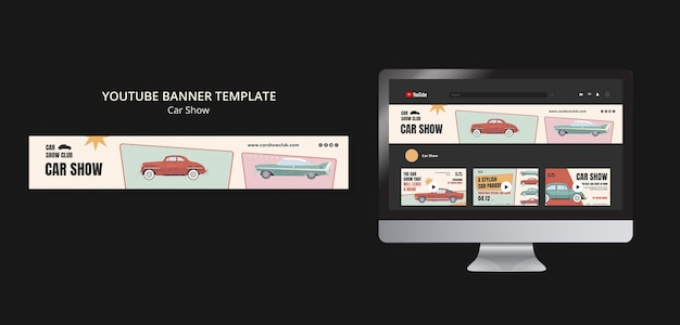 PSD gratuito modello di banner di youtube per spettacolo di auto