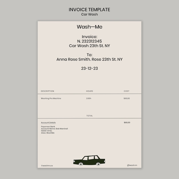 Car wash service invoice template