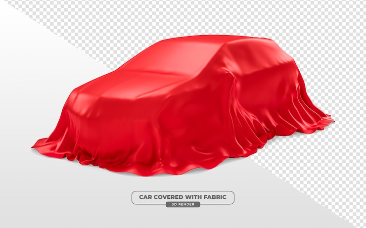 Free PSD car with red fabric cover in 3d render with transparent background