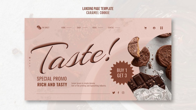 Free PSD caramel cookies landing page