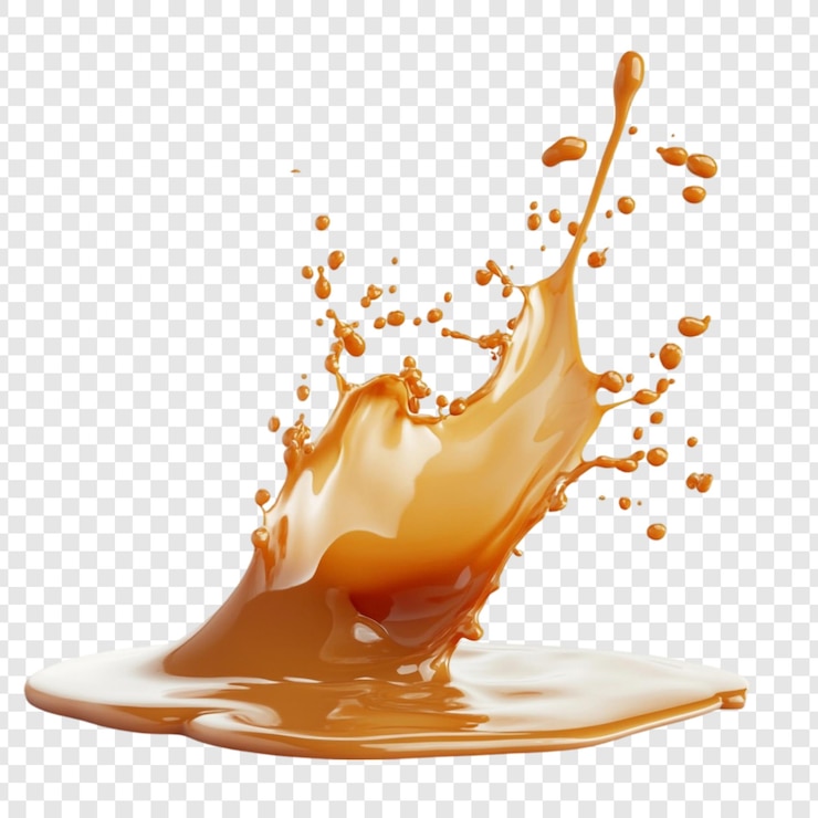 ฟรี PSD caramel splash a sweet 3d render of liquid caramel