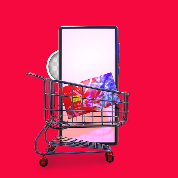 Free PSD card shopping cart. 3d rendering