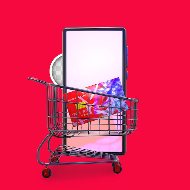 Card shopping cart. 3d rendering