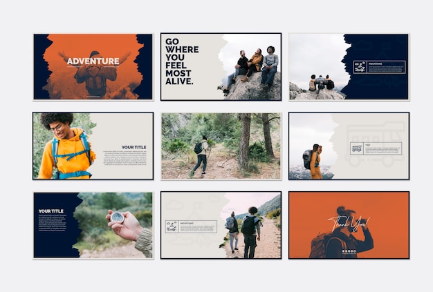 Free PSD card template collection with adventure concept