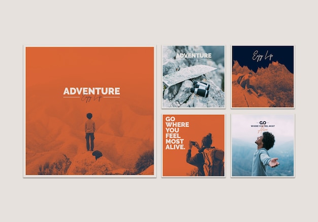 Free PSD card template collection with adventure concept