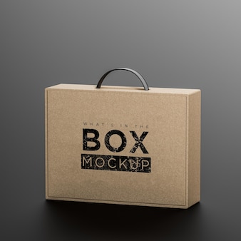 Cardboard beige box logo mockup on black background for branding 3d render