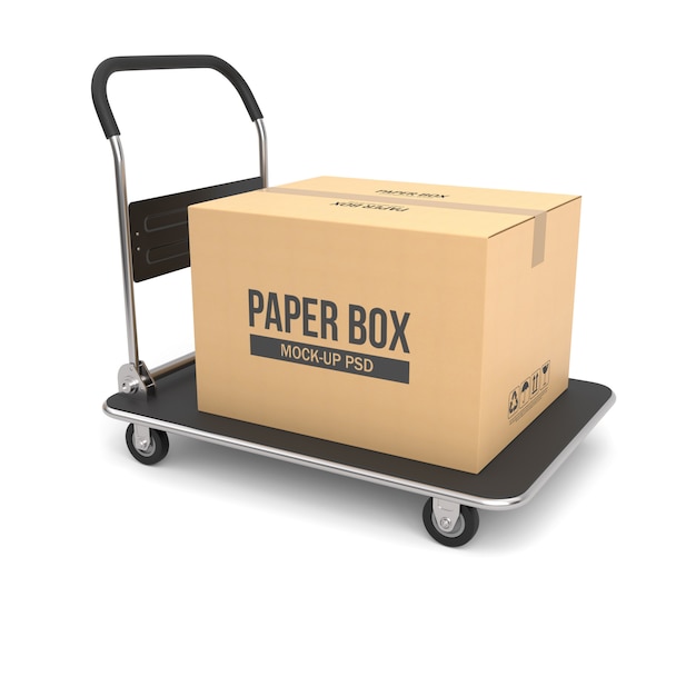 Premium Psd Cardboard Box On A Hand Truck