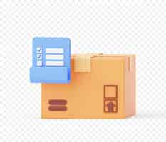 Free PSD cardboard box with checklist check mark document warehouse parcel shipping tracking delivery shipping icon sign or symbol 3d background illustration