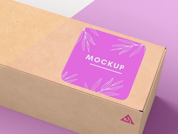 Cardboard box with sticker mock up