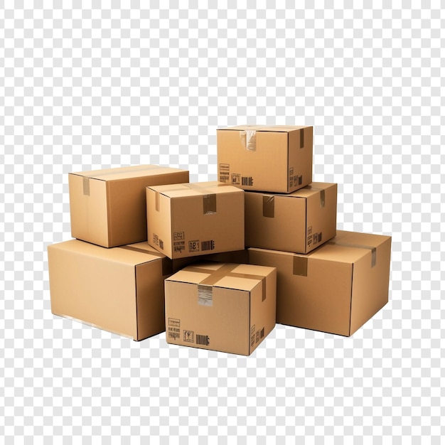 Free PSD cardboard boxes isolated on transparent background