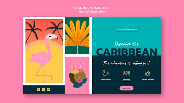 Caribbean travel destination horizontal banner template