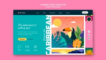 免费PSD加勒比旅游目的地的着陆页模板