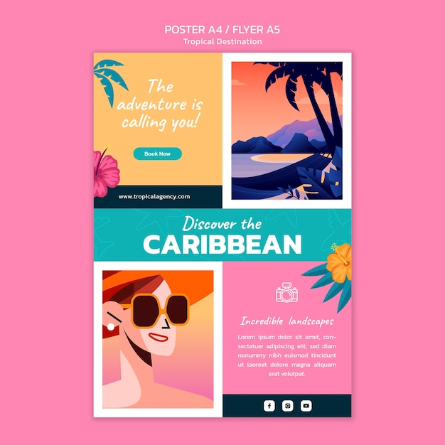 카리브해 여행 목적지 세로 포스터 템플릿