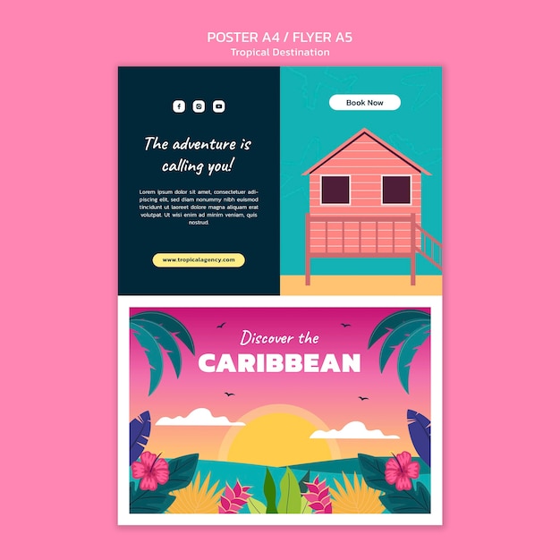 Modello di poster verticale per la destinazione di viaggio nei Caraibi