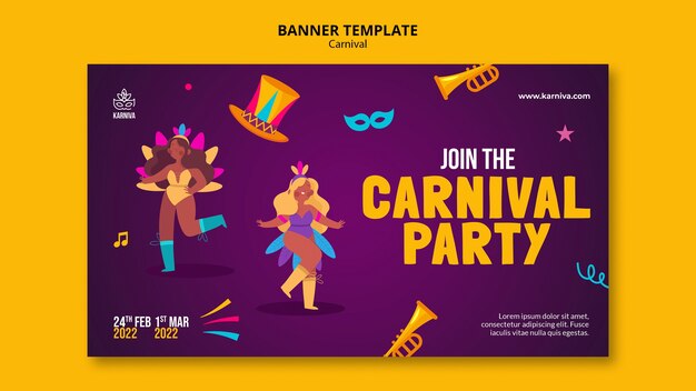 Modello di design piatto per banner di carnevale