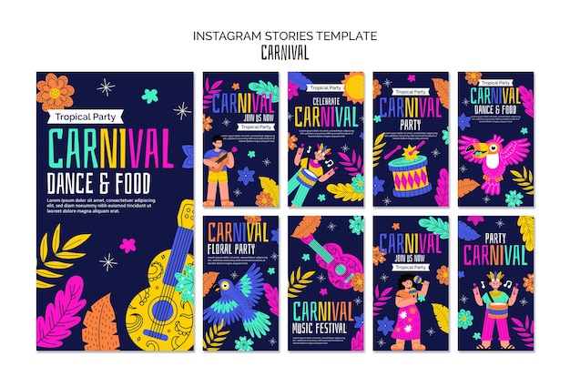 PSD gratuito storie di instagram per la celebrazione del carnevale