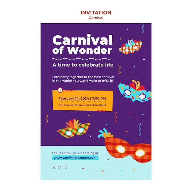 PSD gratuito modello di invito per la celebrazione del carnevale