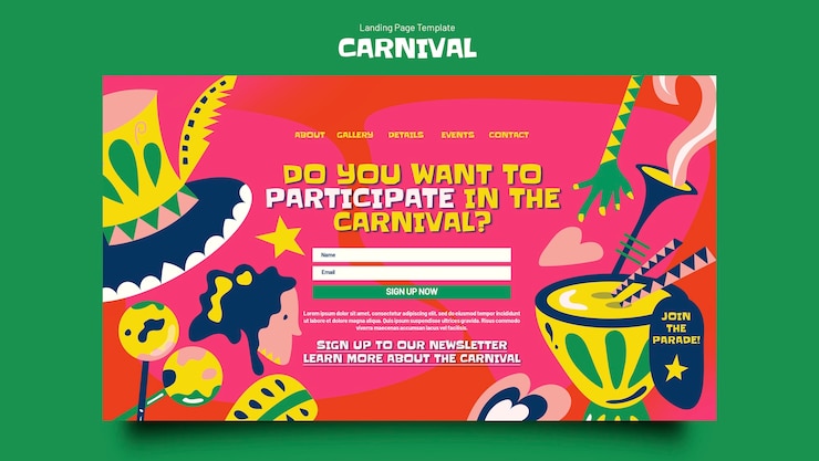 無料PSD カーニバルの祝賀のランディングページのテンプレート
