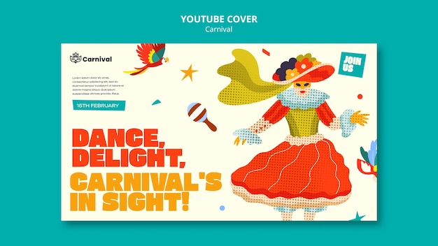 Modello di copertina di youtube per la celebrazione del carnevale