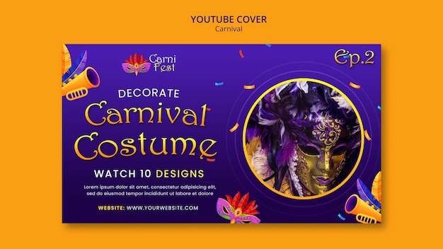 PSD gratuito cover di youtube della celebrazione del carnevale