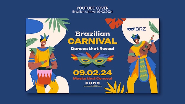 PSD gratuito copertina di youtube della celebrazione del carnevale